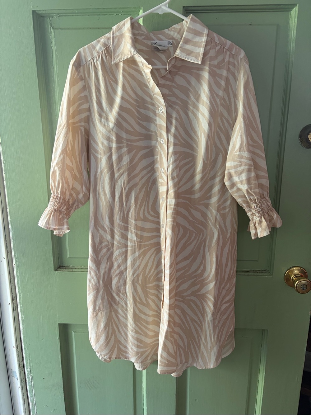 Finley Miller Poplin Shirt Dress Size xl tan white zebra print